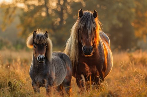 cheval et poney côte à côte