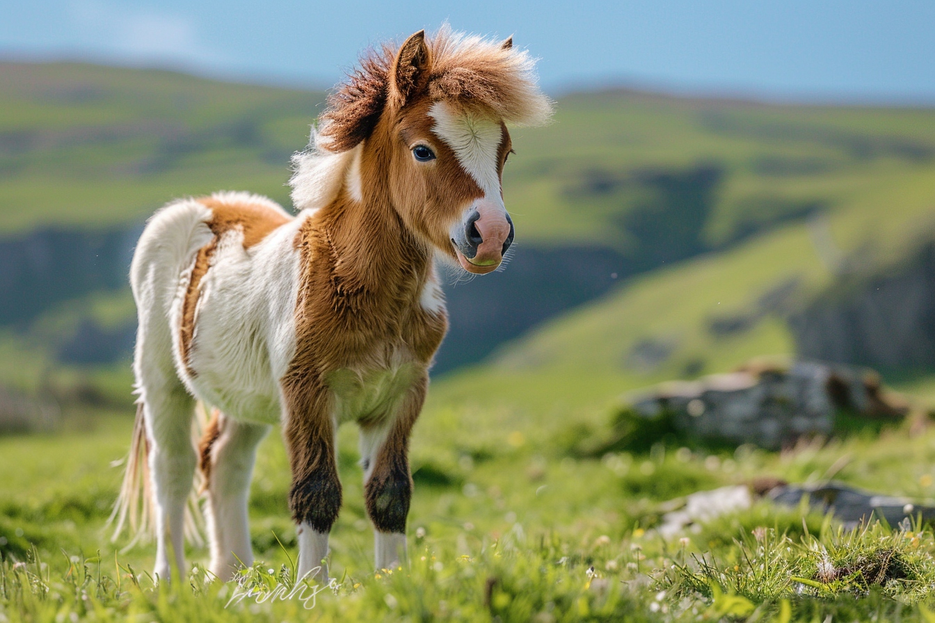 poney dans un champ mesure avec un mètre ruban  enfant mesure la hauteur d'un poney au pré